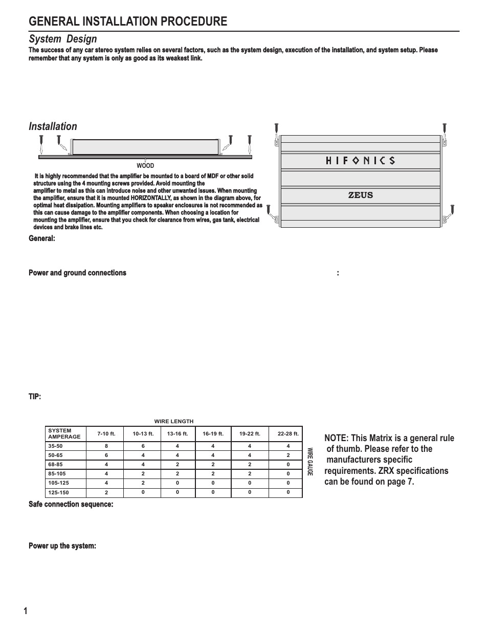 General installation procedure, System design installation, Zeus | Hifionics ZRX1000.4 User Manual | Page 3 / 14