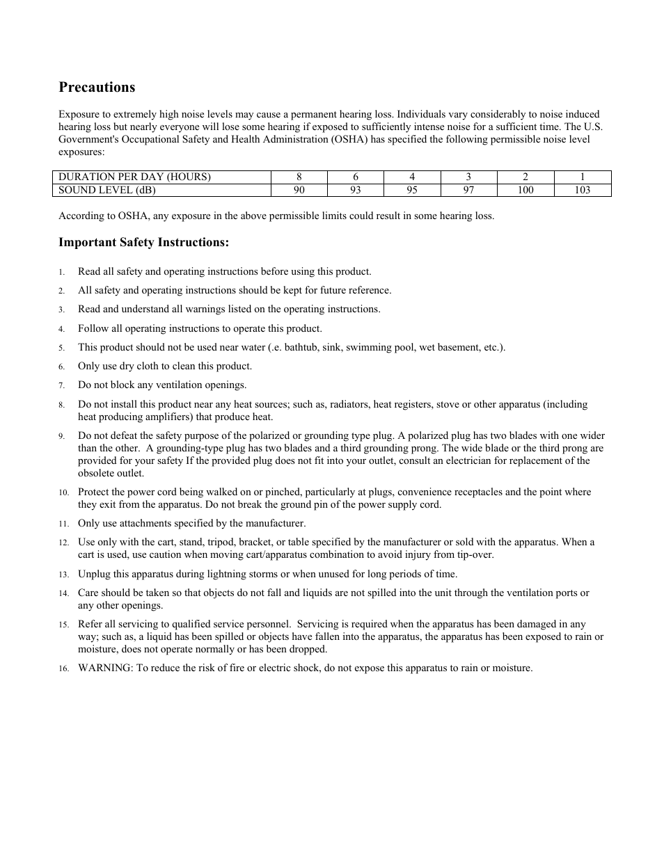 Precautions, Important safety instructions | Home Automation Digital Whole Home Audio Distribution System User Manual | Page 3 / 16