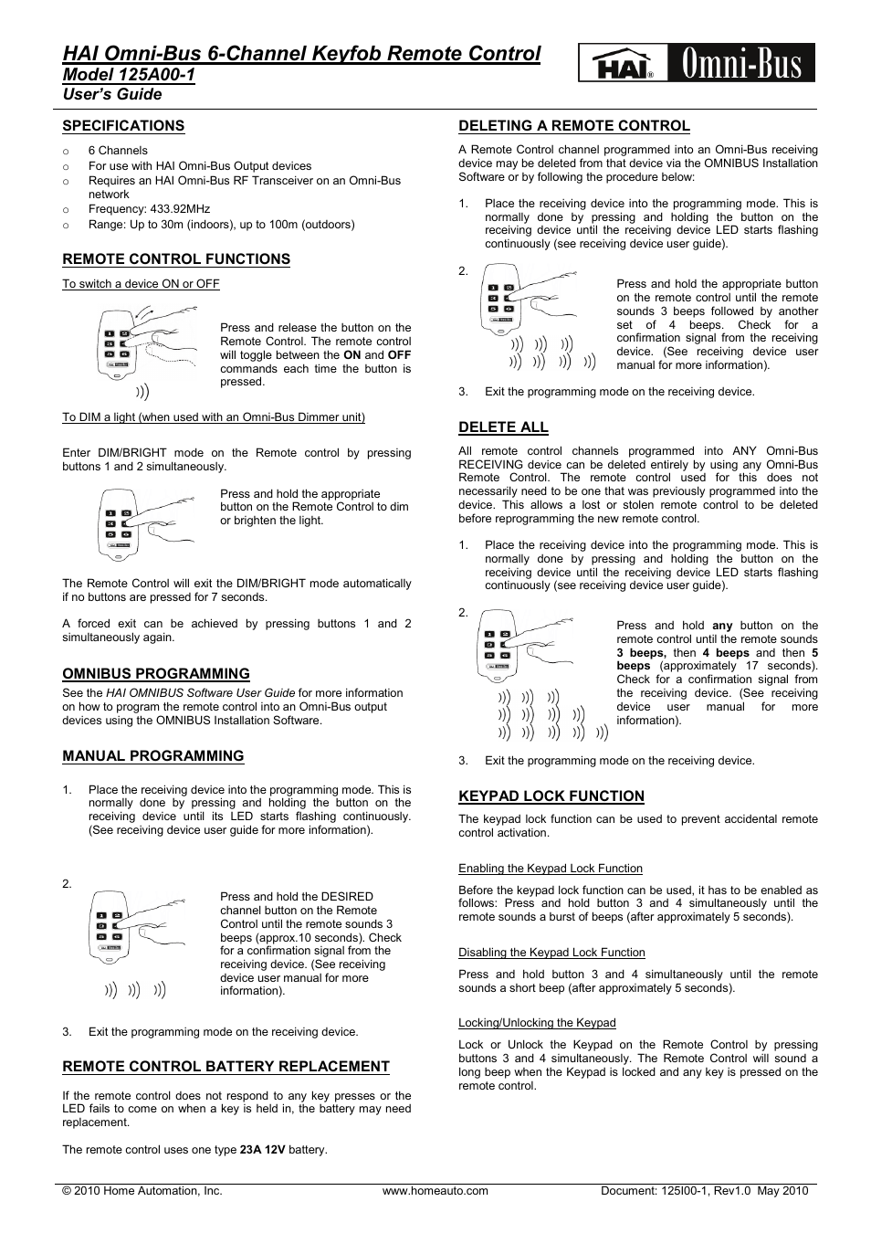 Home Automation OMNI-BUS 125A00-1 User Manual | 1 page