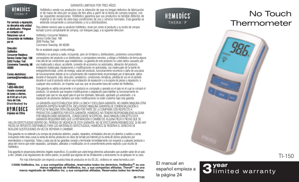 HoMedics TI-150 User Manual | 24 pages