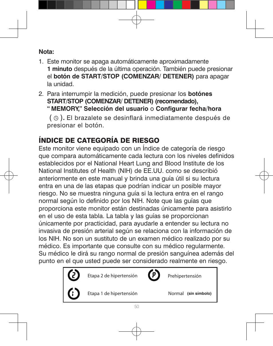 Índice de categoría de riesgo | HoMedics Automatic Blood Pressure Monitor BPA-110 User Manual | Page 51 / 60