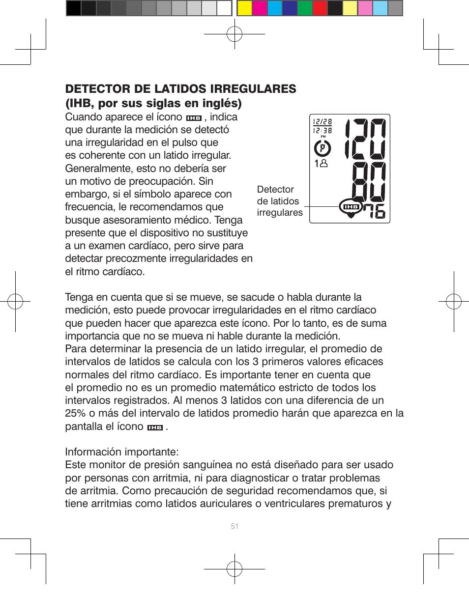 Cuando aparece el ícono 3, Detector de latidos irregulares | HoMedics Automatic Blood Pressure Monitor BPA-110 User Manual | Page 52 / 60