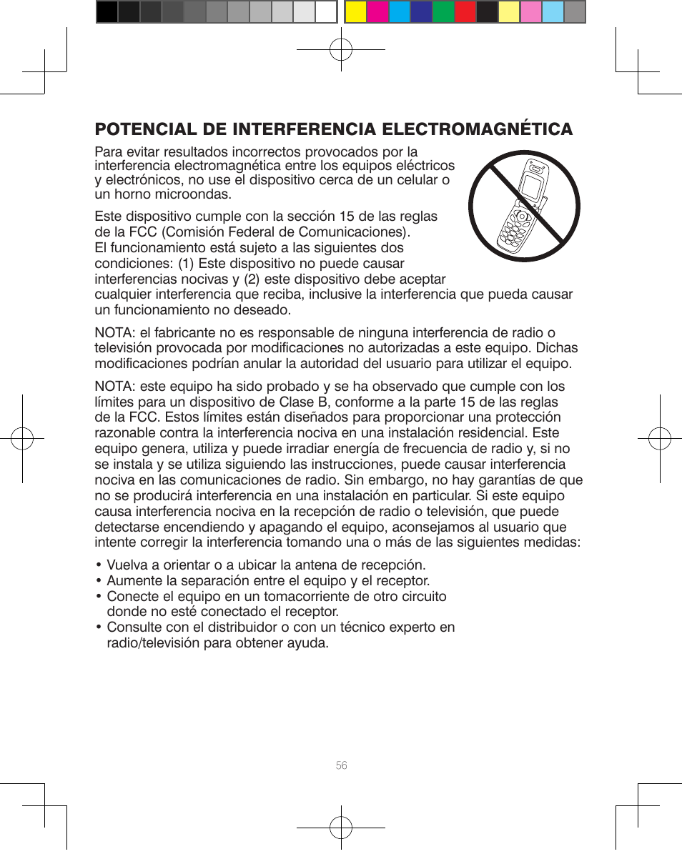 Potencial de interferencia electromagnética | HoMedics Automatic Blood Pressure Monitor BPA-110 User Manual | Page 57 / 60