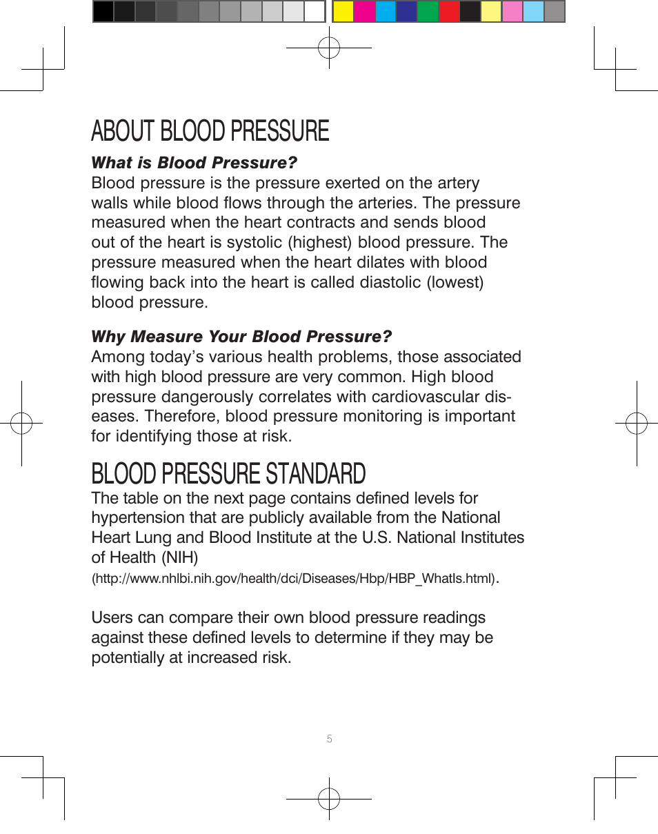 About blood pressure, Blood pressure standard | HoMedics Automatic Blood Pressure Monitor BPA-110 User Manual | Page 6 / 60