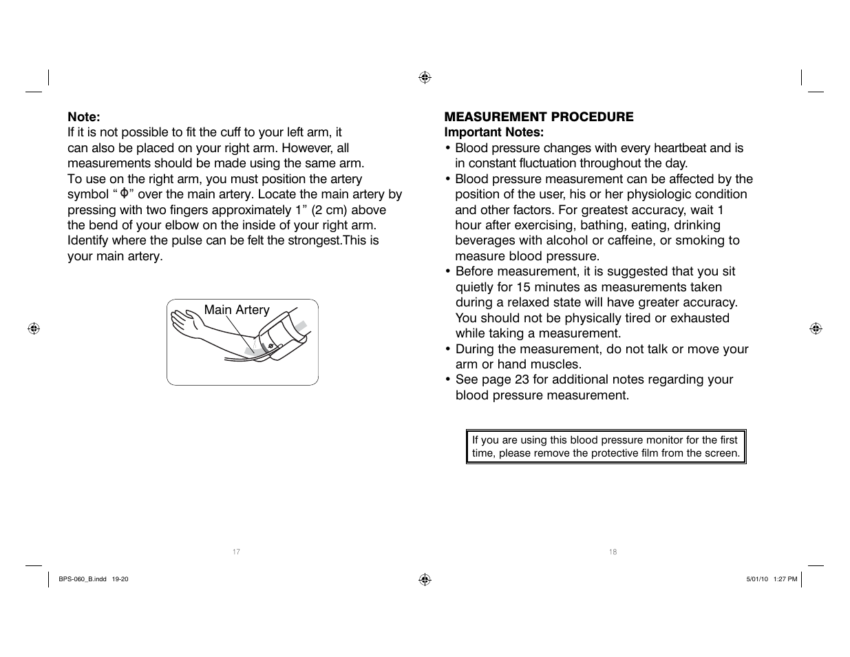 HoMedics Manual Inflate Blood Pressure Monitor SPS-060 User Manual | Page 10 / 30