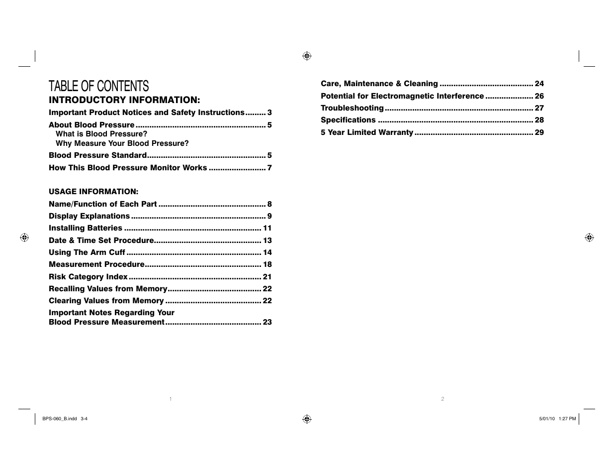HoMedics Manual Inflate Blood Pressure Monitor SPS-060 User Manual | Page 2 / 30