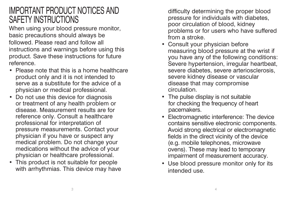 Important product notices and safety instructions | HoMedics IB-BPW060A User Manual | Page 3 / 36