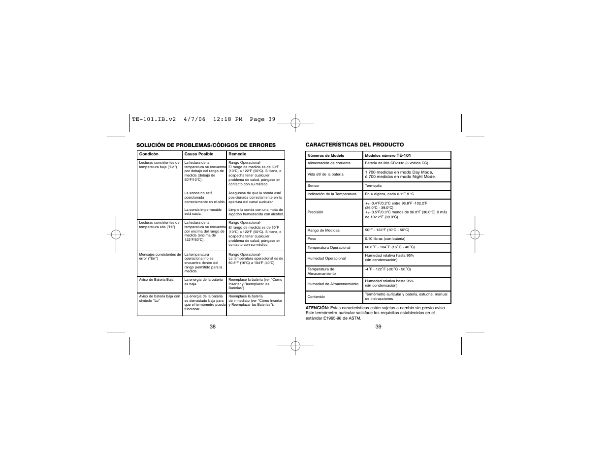 HoMedics TE-101 User Manual | Page 20 / 20