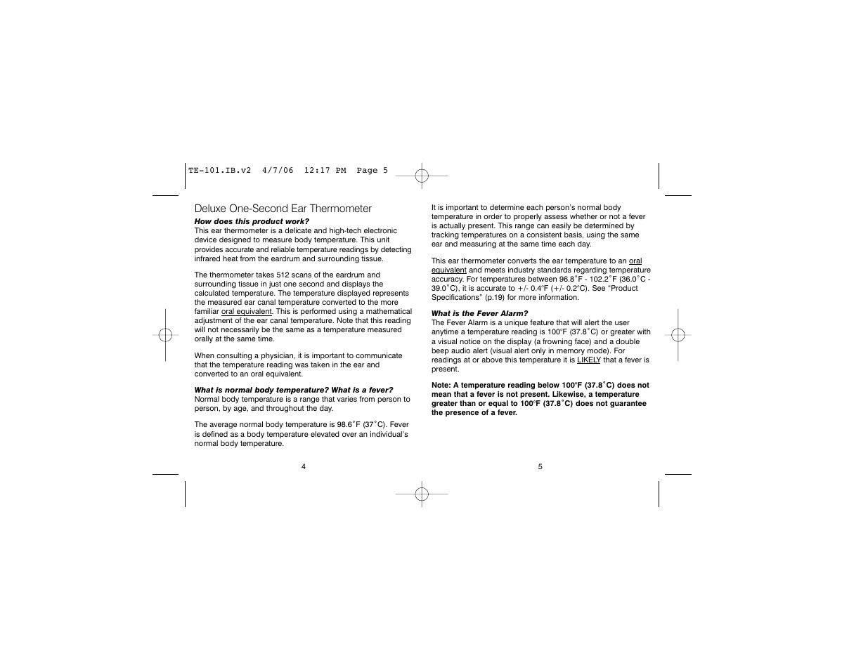 Deluxe one-second ear thermometer | HoMedics TE-101 User Manual | Page 3 / 20