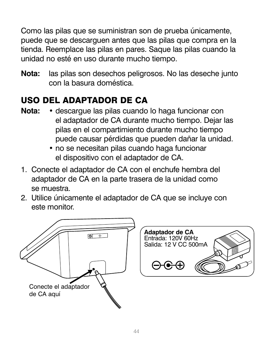 Uso del adaptador de ca | HoMedics BPA-200 User Manual | Page 45 / 64