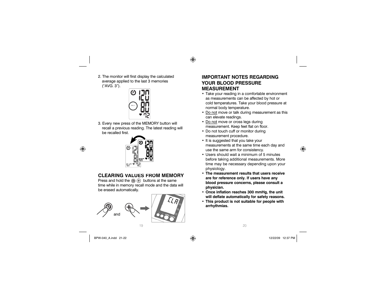 HoMedics Automatic Wrist Blood Pressure Monitor BPW-040 User Manual | Page 11 / 30