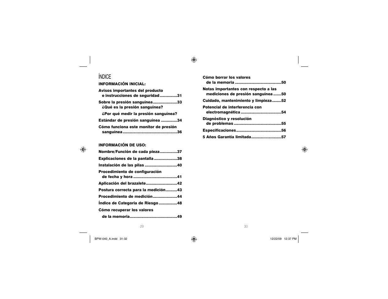 Índice | HoMedics Automatic Wrist Blood Pressure Monitor BPW-040 User Manual | Page 16 / 30