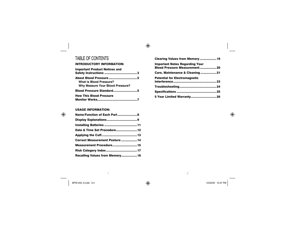 HoMedics Automatic Wrist Blood Pressure Monitor BPW-040 User Manual | Page 2 / 30