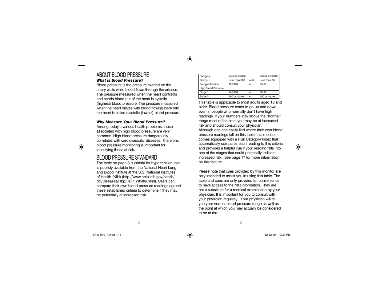 About blood pressure, Blood pressure standard | HoMedics Automatic Wrist Blood Pressure Monitor BPW-040 User Manual | Page 4 / 30
