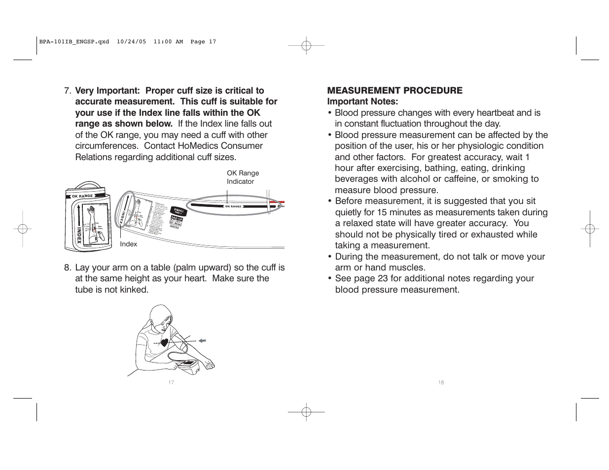 Pp-cu ff2, Index ok range indicator | HoMedics BPA-101 User Manual | Page 10 / 32
