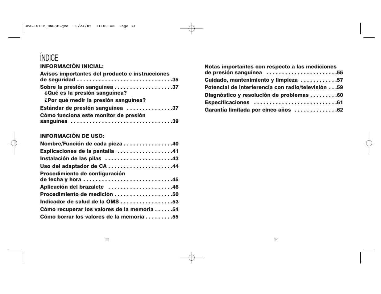 Índice | HoMedics BPA-101 User Manual | Page 18 / 32