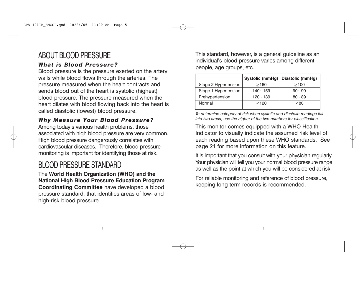 About blood pressure, Blood pressure standard | HoMedics BPA-101 User Manual | Page 4 / 32