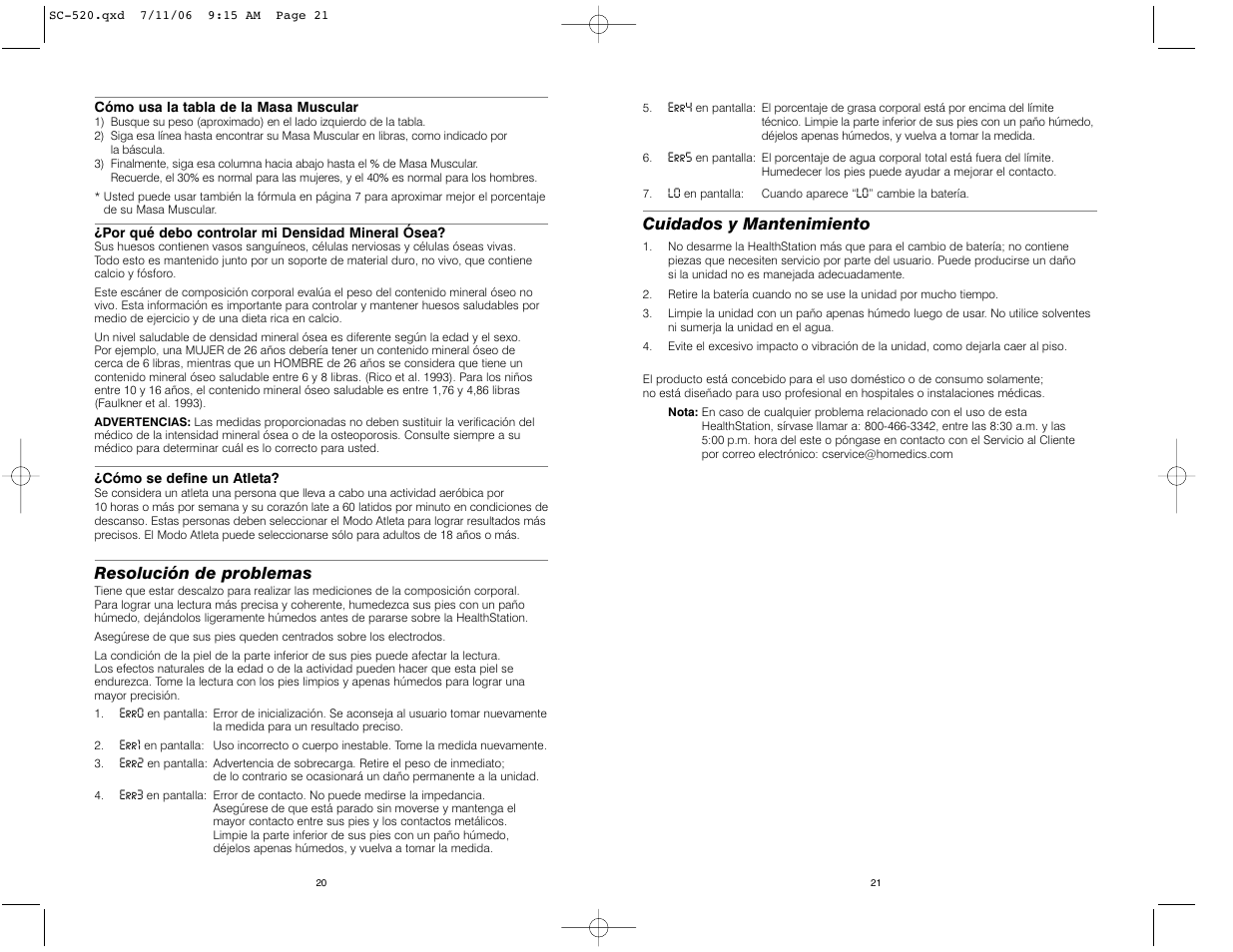 Resolución de problemas, Cuidados y mantenimiento | HoMedics IB-SC520 User Manual | Page 11 / 12