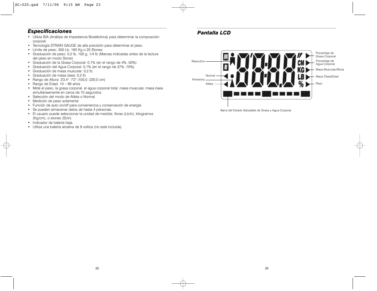 Pantalla lcd especificaciones | HoMedics IB-SC520 User Manual | Page 12 / 12
