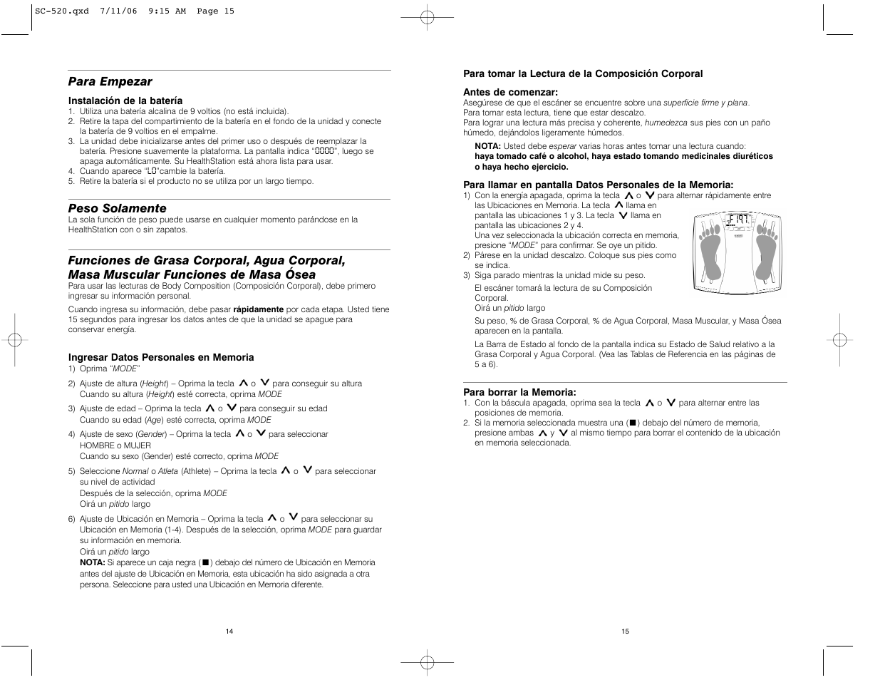 Para empezar, Peso solamente | HoMedics IB-SC520 User Manual | Page 8 / 12