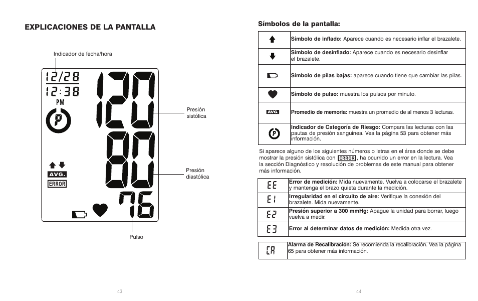 Explicaciones de la pantalla, Símbolos de la pantalla | HoMedics BPS-060 User Manual | Page 23 / 32