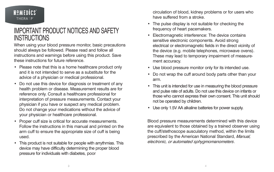 Important product notices and safety instructions | HoMedics BPS-060 User Manual | Page 3 / 32