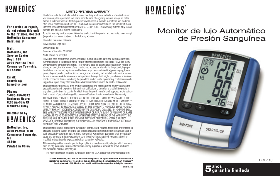 Monitor de lujo automático de presión sanguínea | HoMedics BPA-110 User Manual | Page 16 / 30