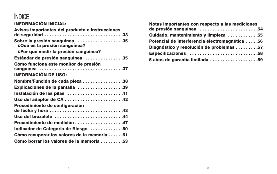 Índice | HoMedics BPA-110 User Manual | Page 17 / 30