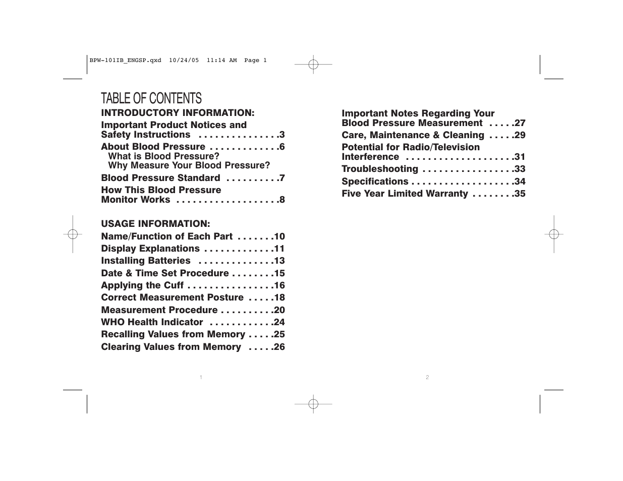 HoMedics BPW-101 User Manual | Page 2 / 38