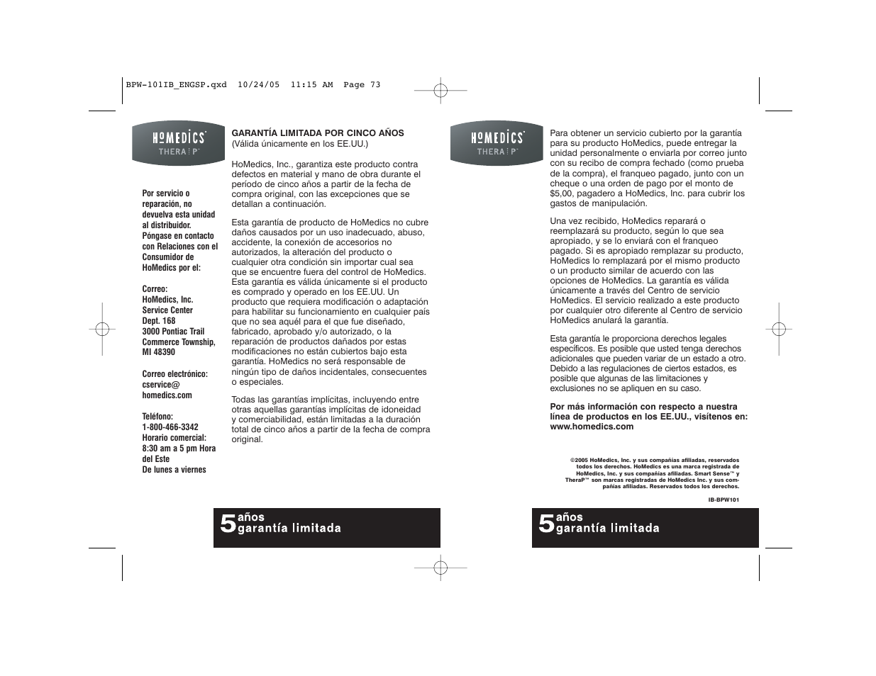 HoMedics BPW-101 User Manual | Page 38 / 38