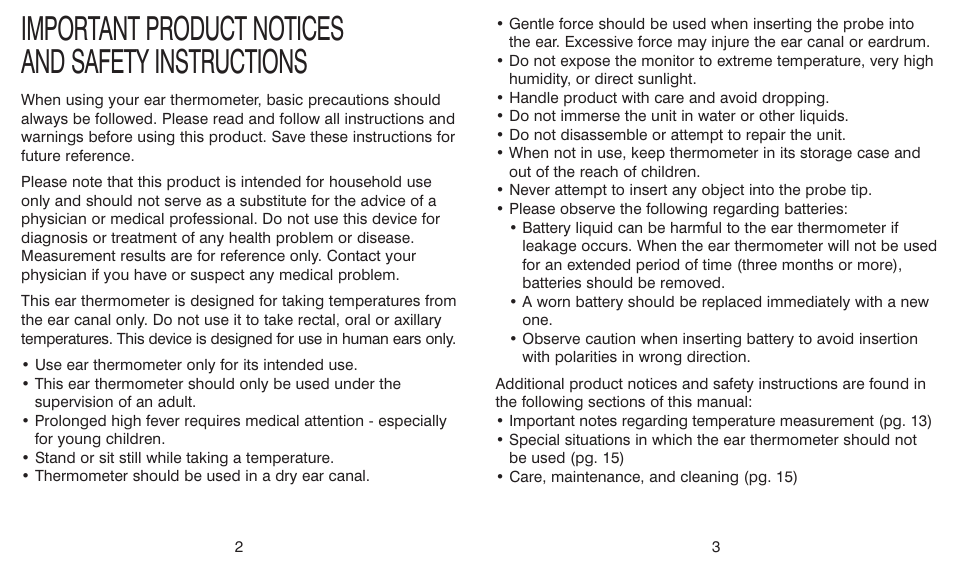 Important product notices and safety instructions | HoMedics TE-100 User Manual | Page 2 / 18