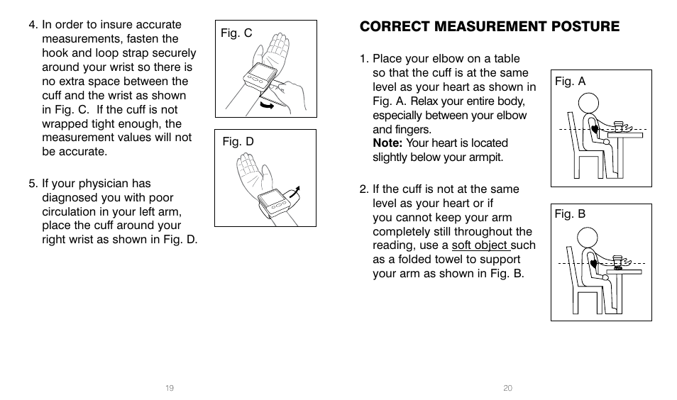 Correct measurement posture | HoMedics BPW-201 User Manual | Page 10 / 42