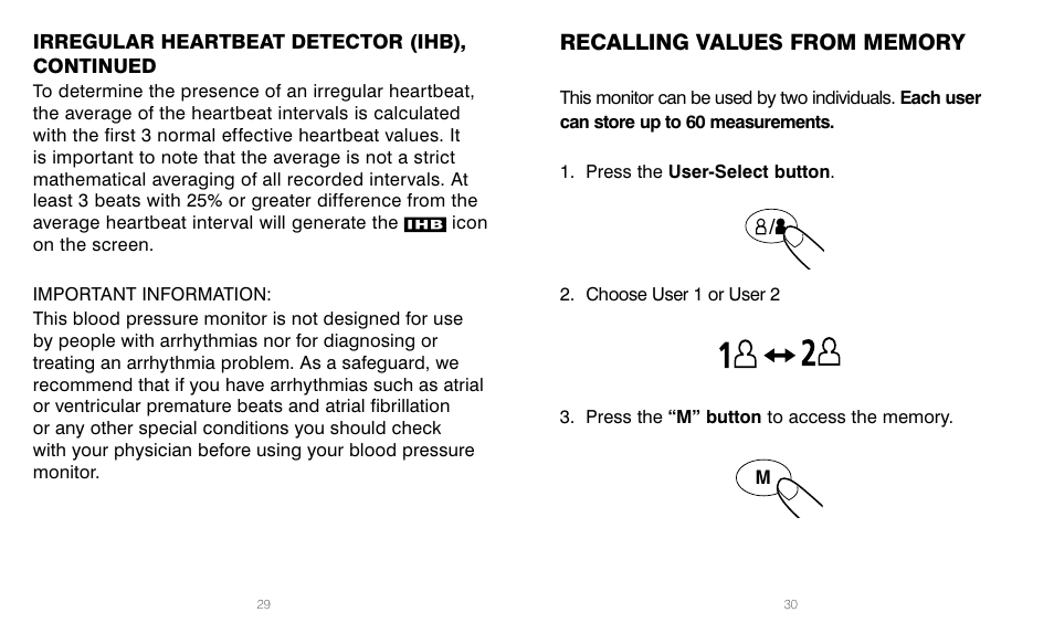 Irregular heartbeat detector (ihb), continued | HoMedics BPW-201 User Manual | Page 15 / 42