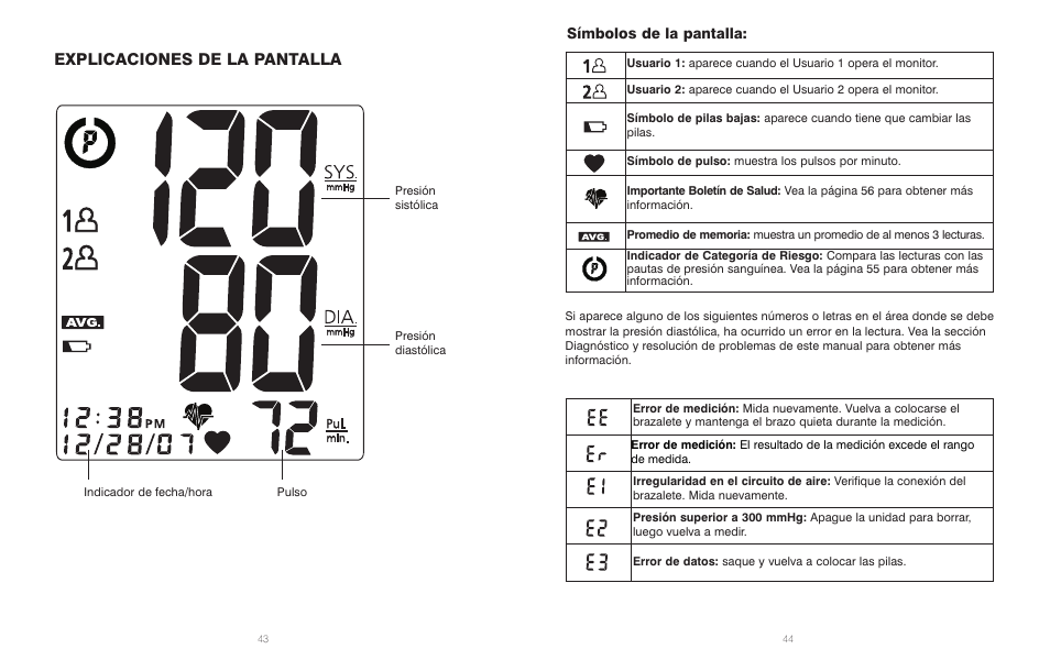 Explicaciones de la pantalla, Símbolos de la pantalla | HoMedics BPA-300 User Manual | Page 23 / 34