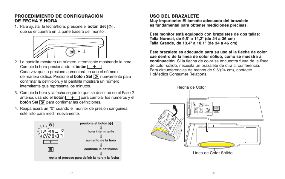 Procedimiento de configuración de fecha y hora, Uso del brazalete | HoMedics BPA-300 User Manual | Page 25 / 34