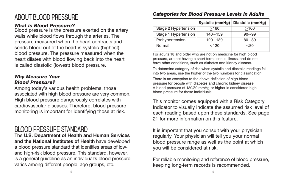 About blood pressure, Blood pressure standard | HoMedics BPA-300 User Manual | Page 4 / 34