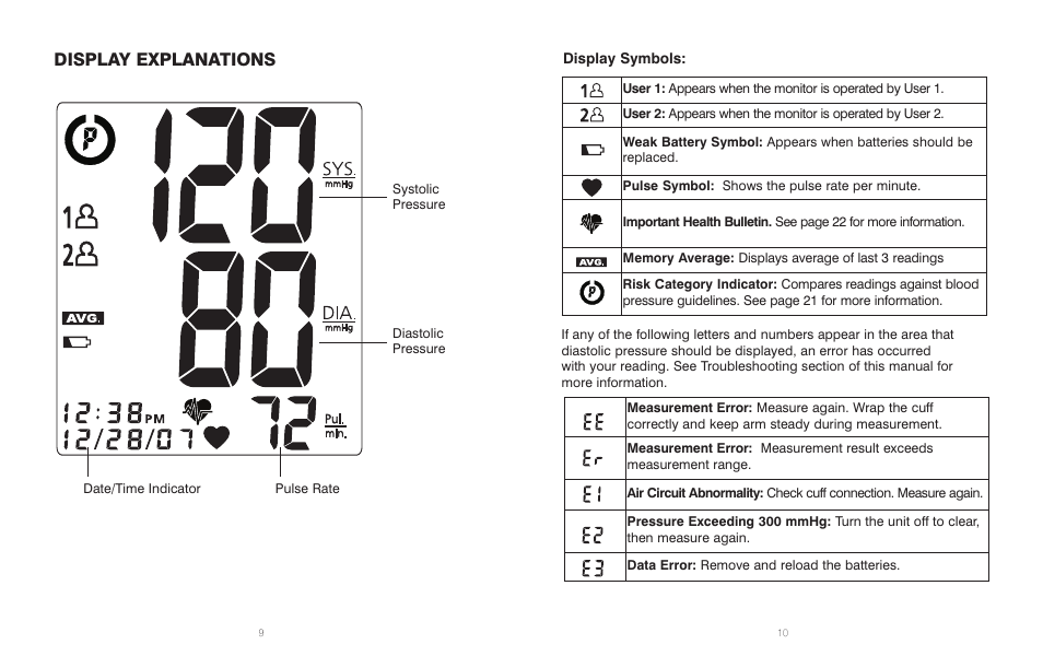 Display explanations | HoMedics BPA-300 User Manual | Page 6 / 34