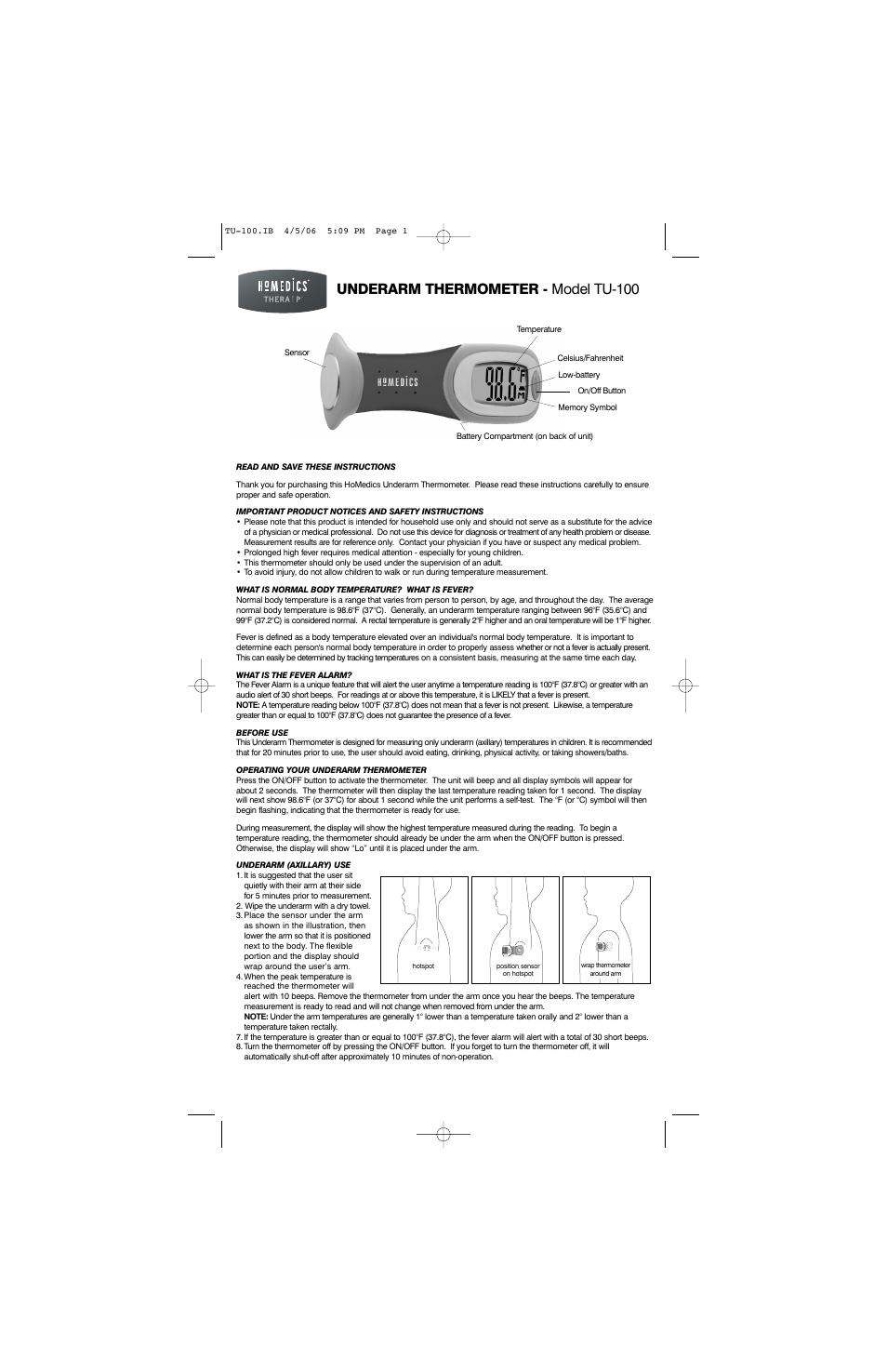 HoMedics TU-100 User Manual | 4 pages