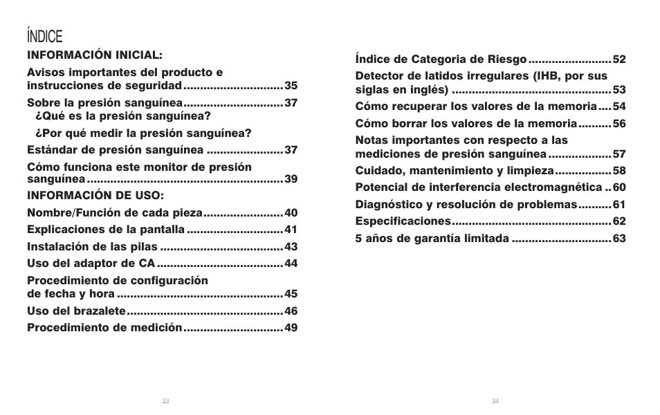 Índice | HoMedics Automatic Blood Pressure Monitor BPA-201 User Manual | Page 18 / 33