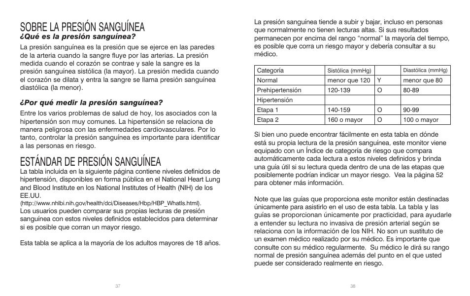 Sobre la presión sanguínea, Estándar de presión sanguínea | HoMedics Automatic Blood Pressure Monitor BPA-201 User Manual | Page 20 / 33