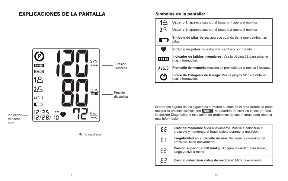 Explicaciones de la pantalla | HoMedics Automatic Blood Pressure Monitor BPA-201 User Manual | Page 22 / 33