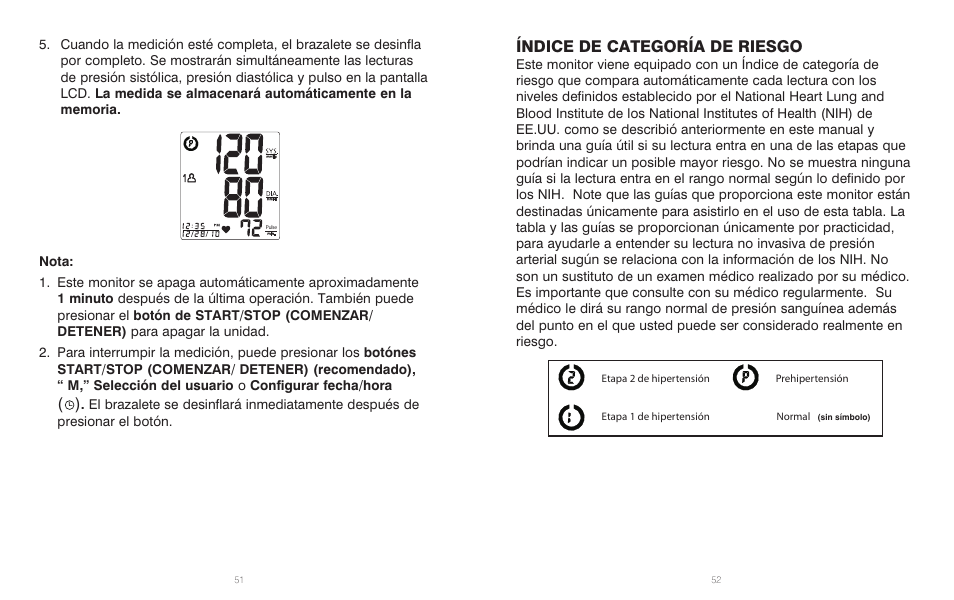 Índice de categoría de riesgo | HoMedics Automatic Blood Pressure Monitor BPA-201 User Manual | Page 27 / 33