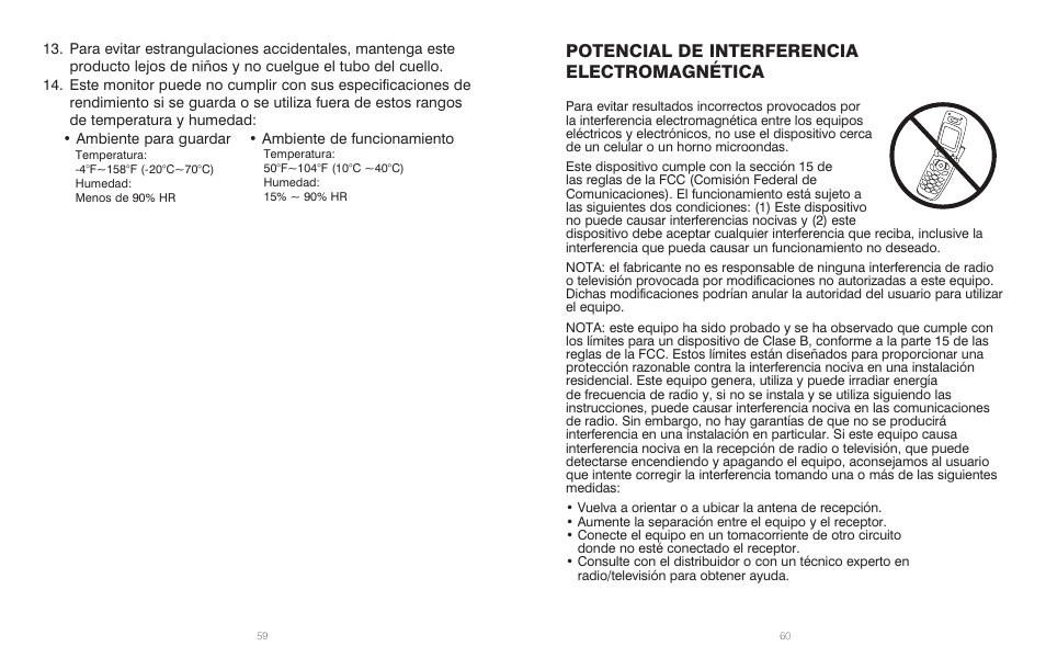 Potencial de interferencia electromagnética | HoMedics Automatic Blood Pressure Monitor BPA-201 User Manual | Page 31 / 33