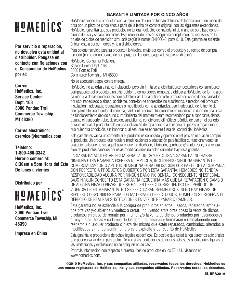 HoMedics Automatic Blood Pressure Monitor BPA-201 User Manual | Page 33 / 33