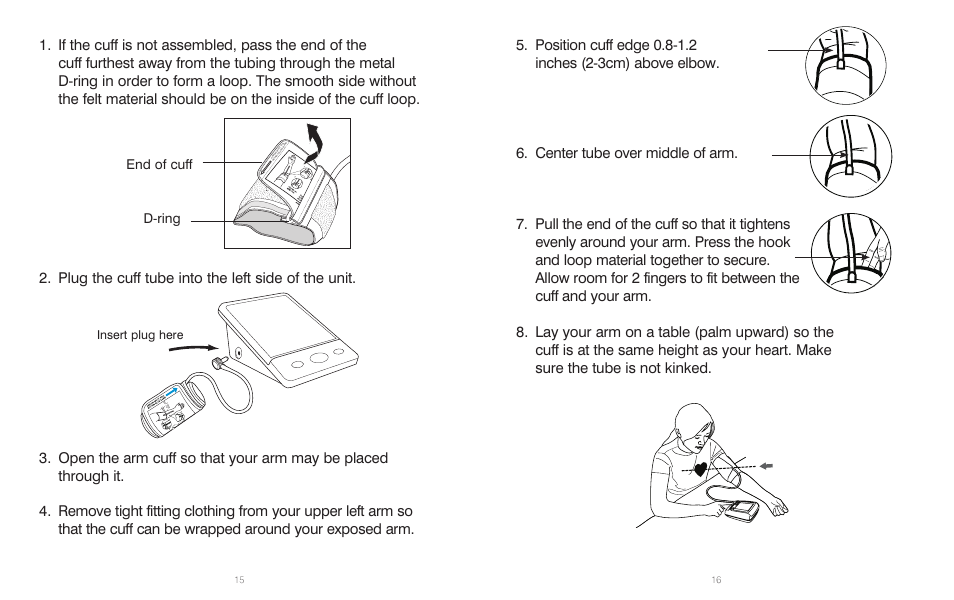 D-ring end of cuff | HoMedics Automatic Blood Pressure Monitor BPA-201 User Manual | Page 9 / 33