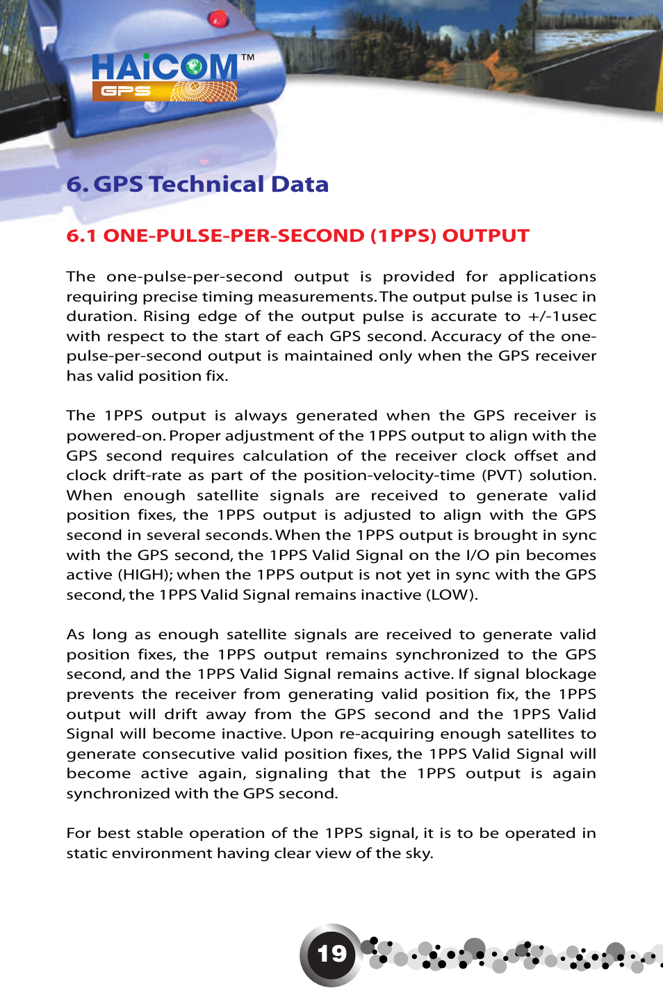 19 6. gps technical data | Haicom HI-405BT User Manual | Page 20 / 32