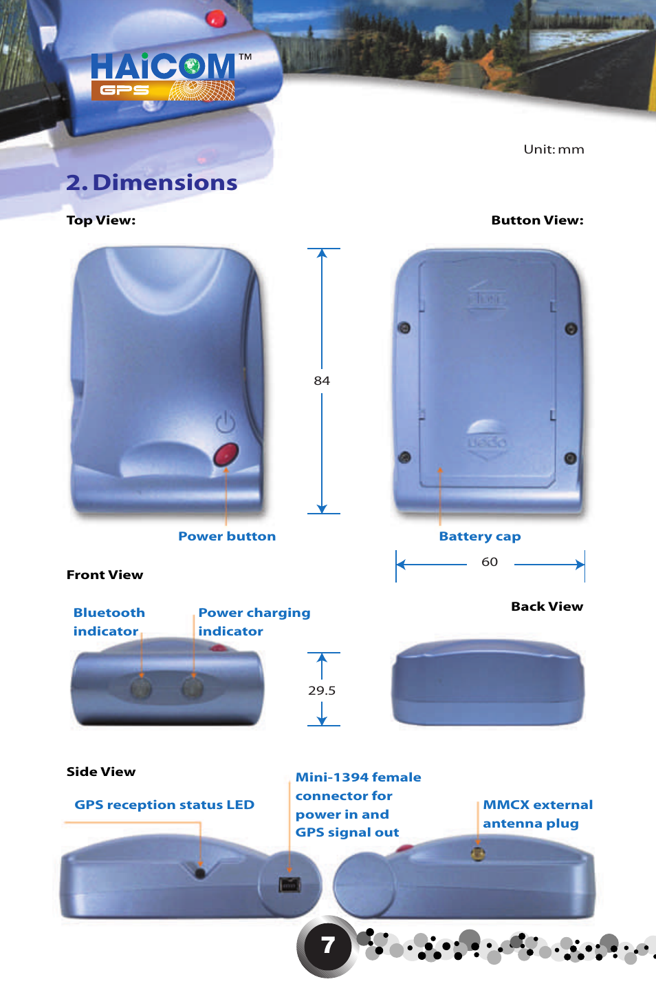 Dimensions | Haicom HI-405BT User Manual | Page 8 / 32