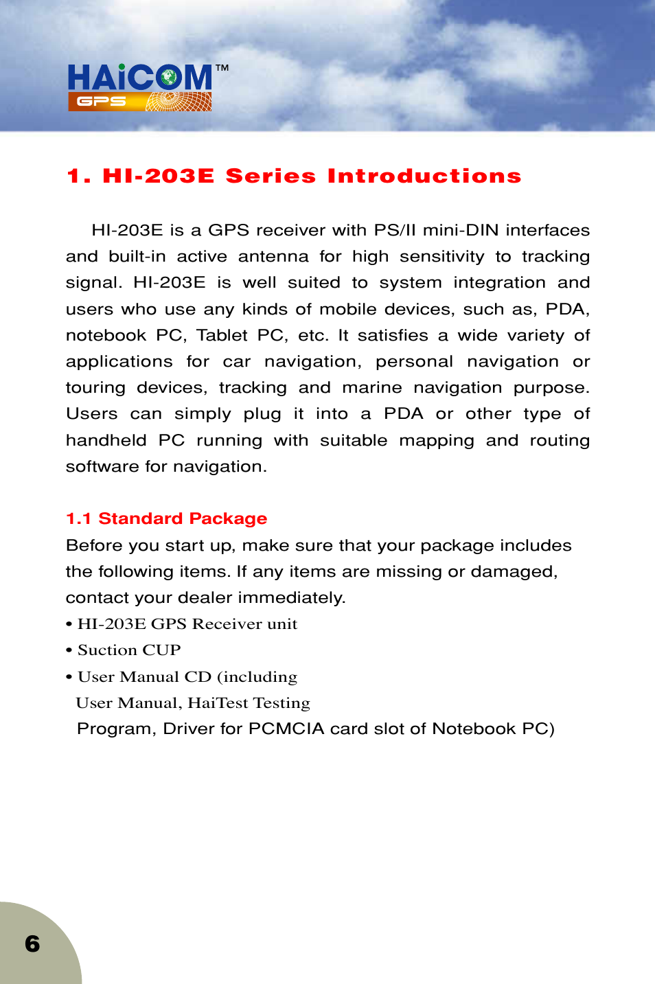 Hi-203e series introductions | Haicom HI-203E User Manual | Page 7 / 31