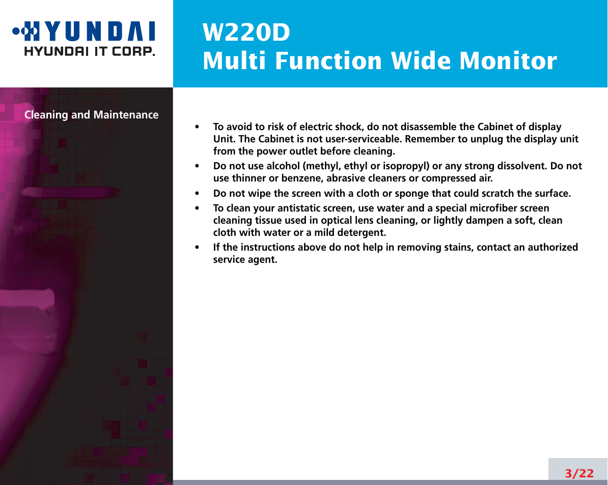 W220d multi function wide monitor | Hyundai W220D User Manual | Page 7 / 26