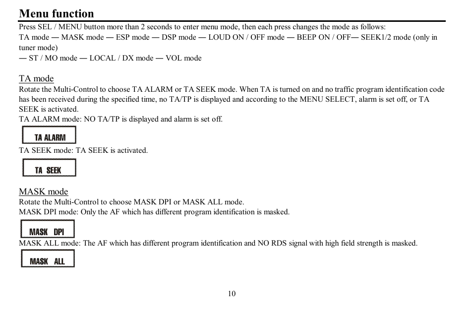 Menu function | Hyundai H- CDM8059 User Manual | Page 10 / 37